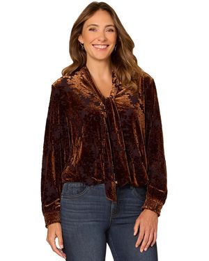 Democracy Long-sleeve Floral-print Tie Neck Blouse - Red