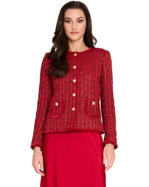 Tahari Petite Long-sleeve Boucle Jacket - Red