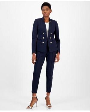 Tahari Faux Double Breasted Blazer Seamed Ponte Pants - Blue