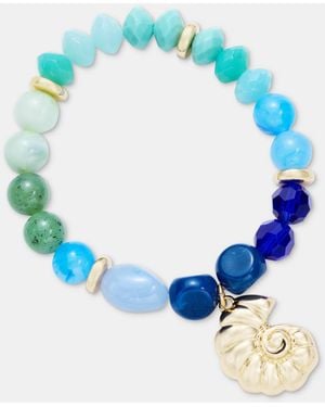 On 34th Beaded Shell Charm Stretch Bracelet - Blue