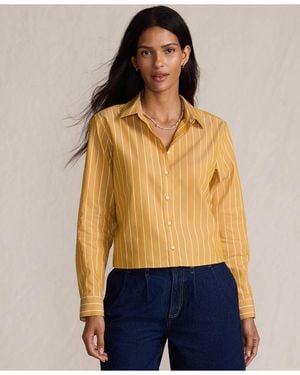 Lands' End No Iron Boxy Cropped Shirt - Blue