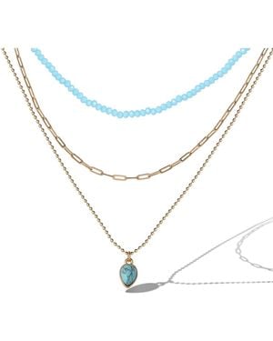 Jessica Simpson Layered Turquoise Bead & Heart Pendant Necklace - White