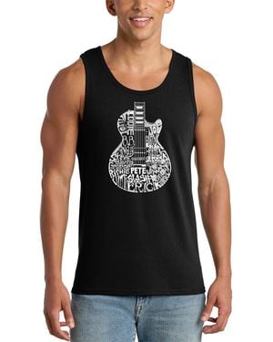 LA Pop Art Electric Guitar Circular Word Art Graphic Tank Top - Black
