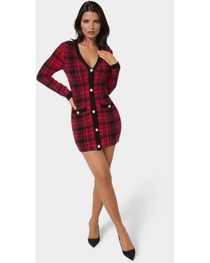 Bebe Plaid Faux Cardi Dress - Red