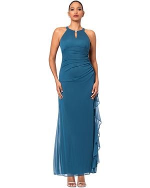 B & A by Betsy and Adam Betsy & Adam Petite Ruched Embellished Gown - Blue