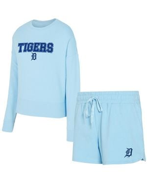 Concepts Sport Detroit Tigers Elevation Tri-blend Long Sleeve T-shirt And Shorts - Blue