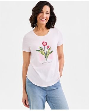 Style & Co. Graphic Short-sleeve Crewneck T-shirt - White