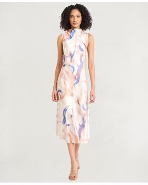 Luxely Printed High-neck Sleeveless Dress - White