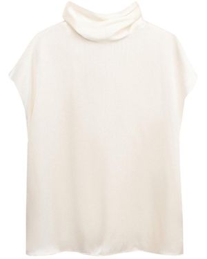 Mango Selection High-neck Short-sleeve Silk Blouse - White