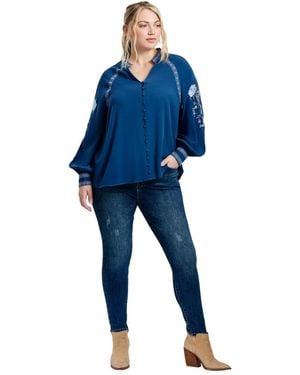 Avenue Plus Size Chloe Embroidered Blouse - Blue