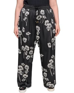 Karl Lagerfeld Plus Size Flower-print Wide-leg Pants - Black
