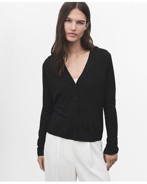 Mango V-neck Knitted Cardigan - Black