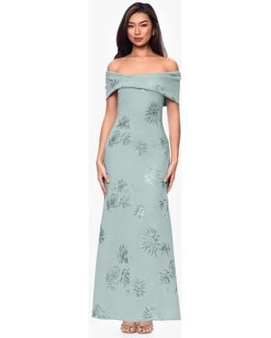 Betsy & Adam Petite Off-the-shoulder Ball Gown - Blue