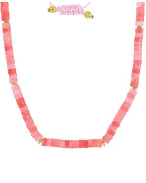 Roxy Waterproof Yellow Beads Labradorite Adjustable Necklace - Pink