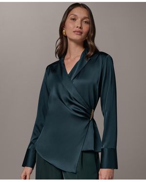 Donna Karan V-neck Long-sleeve Blouse - Blue