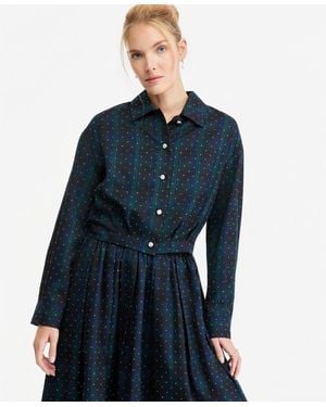 On 34th Plaid Abbreviated Button-down Embellished Top - Blue