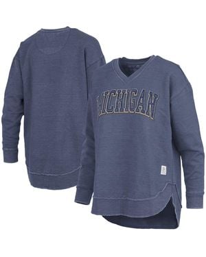 Pressbox Michigan Wolverines Westin Poncho V-neck Pullover Sweatshirt - Blue