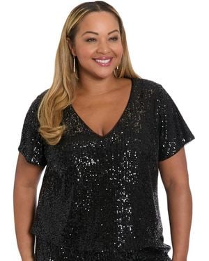 Muse Plus Size Cropped V-neck Top - Black