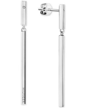 Tommy Hilfiger Linear Logo Bar Drop Earrings - White