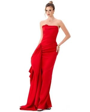 Bariano Kerry Strapless Pleated Sash Gown - Red