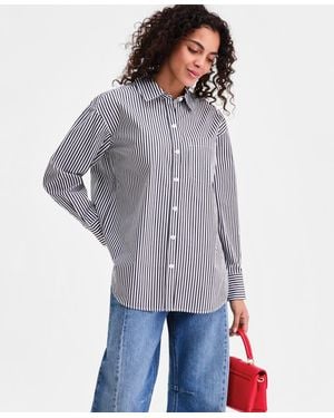 On 34th Cotton Poplin Oversized Button Down Shirt - Gray