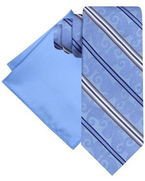 Steve Harvey Stripe Paisley Tie & Solid Pocket Square Set - Blue