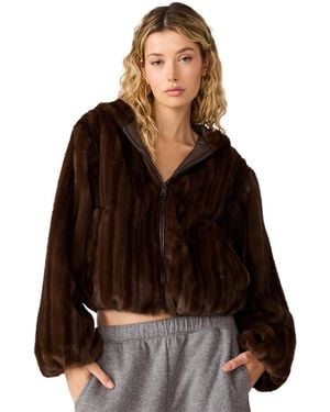 Steve Madden Carmilla Hooded Faux-fur Cropped Jacket - Brown