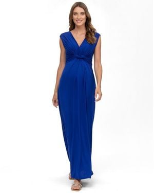 PIETRO BRUNELLI MATERNITY Maternity Sleeveless Knot Detail V-neck Nursing Papaver Dress - Blue