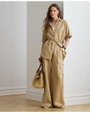 Ralph Lauren High Rise Wide Leg Cargo Pants - Natural