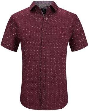 Tom Baine Slim Fit Short Sleeve Performance Stretch Button Down Dress Shirt - Red