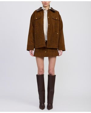 En Saison Eloise Long Sleeve Faux Suede Chore Jacket - Brown