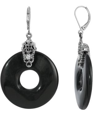 2028 Silver Tone Round Drop Earrings - Black