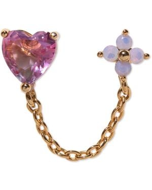 Girls Crew Plated Love Blooms Double Crystal Piercing Style Earrings - Pink