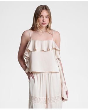 Avec Les Filles Asymmetrical Ruffle Cami Top - Natural