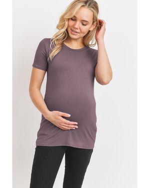 Hello Miss Maternity Short-sleeve Crewneck T-shirt Top - Purple