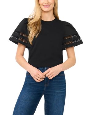 Cece Combo Trim-sleeve Crew Neck Top - Black