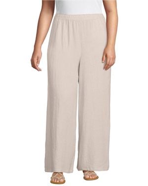Lands' End Plus Size Linen High Rise Palazzo Pants - Natural
