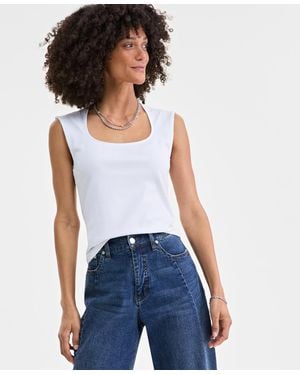 On 34th Knit Scoop-neck Raglan-cap-sleeve Top - Blue