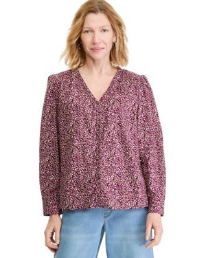 Style & Co. Printed Long Sleeve V-neck Blouse - Purple