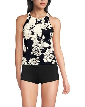 Lands' End Mastectomy Tugless High Neck Strappy Back Tankini Top - Black