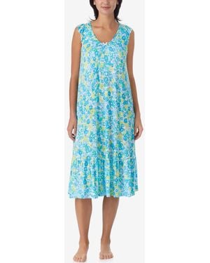 Ellen Tracy Short-sleeve Soft Bra Midi Jersey Nightgown - Blue