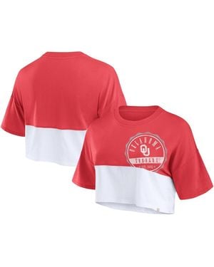 Fanatics Crimson/white Oklahoma Sooners Oversized Badge Color Block Cropped T-shirt - Red