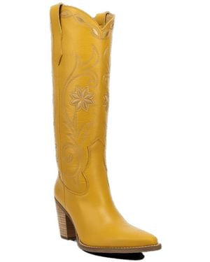 Dingo Miss Daisy Knee-high Western Pointed-toe Boots - Yellow