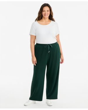 Style & Co. Plus Size Luxlounge French Terry Wide-leg Satin-trim Sweatpants - Green
