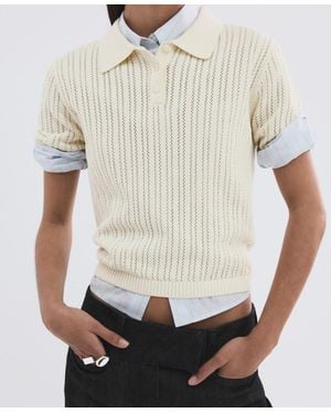 Mango Openwork Knitted Polo-neck Sweater - White