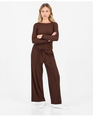 INC International Concepts Petite Ribbed Knit High Rise Drawstring Wide-leg Pants - Brown