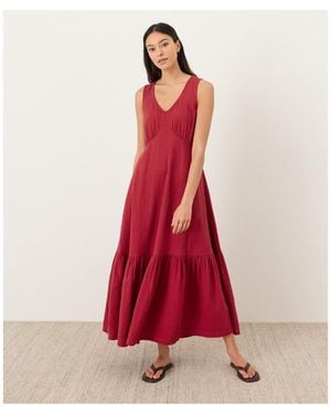 Pact Organic Cotton Coastal Double Gauze Beach To Brunch Dress - Red