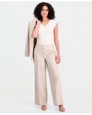 Tahari Pinstripe Wide-leg Linen Blend Pant - Pink