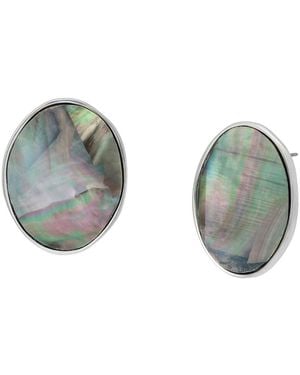 Robert Lee Morris Black Lip Imitation Pearl Oval Button Earrings - Gray
