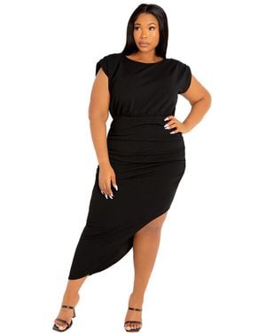 Buxom Couture Plus Size Sleeveless Asymmetrical Ruched Dress - Black